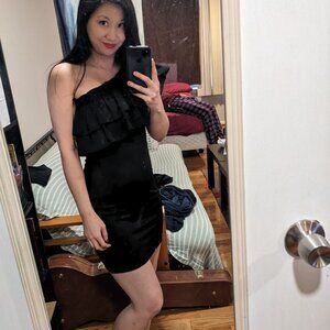 One Shoulder Ruffled Black Dress women's size x-small